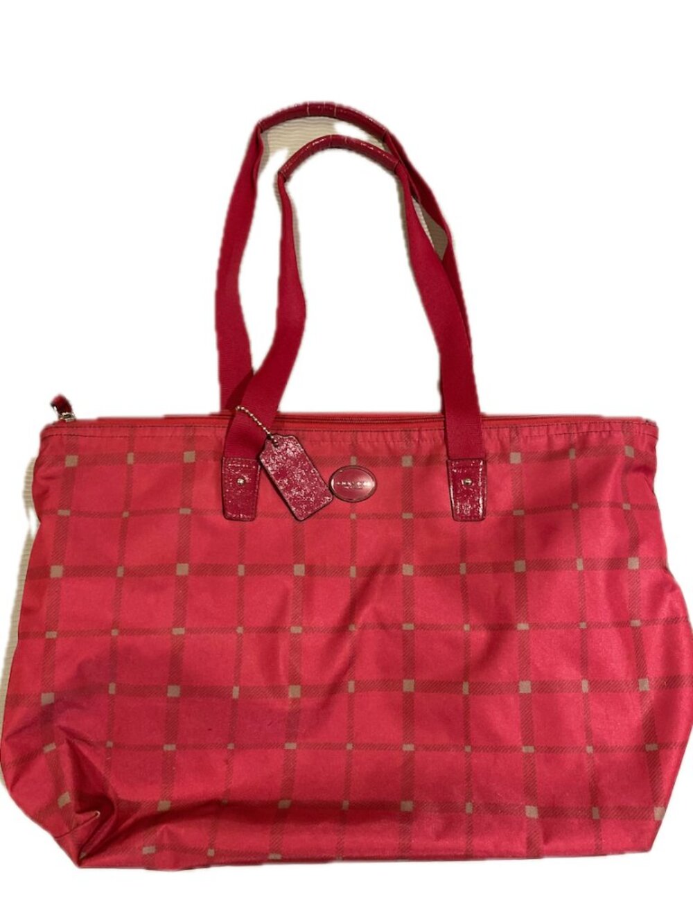 Coach Tote Hot Pink Plaid Zip Top
